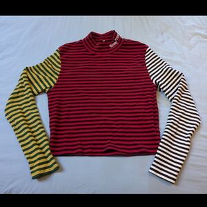 Teddy Fresh Block Color Red and Black Striped Turtleneck